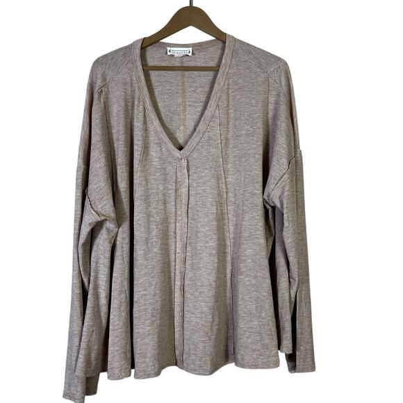 Love Riche V-Neck Long Sleeve Top Womens 3X Taupe Soft Stretchy Cool Girl Casual - Picture 2 of 7